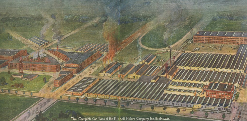 A color rendering of the automobile plant from the cover of a catalog.